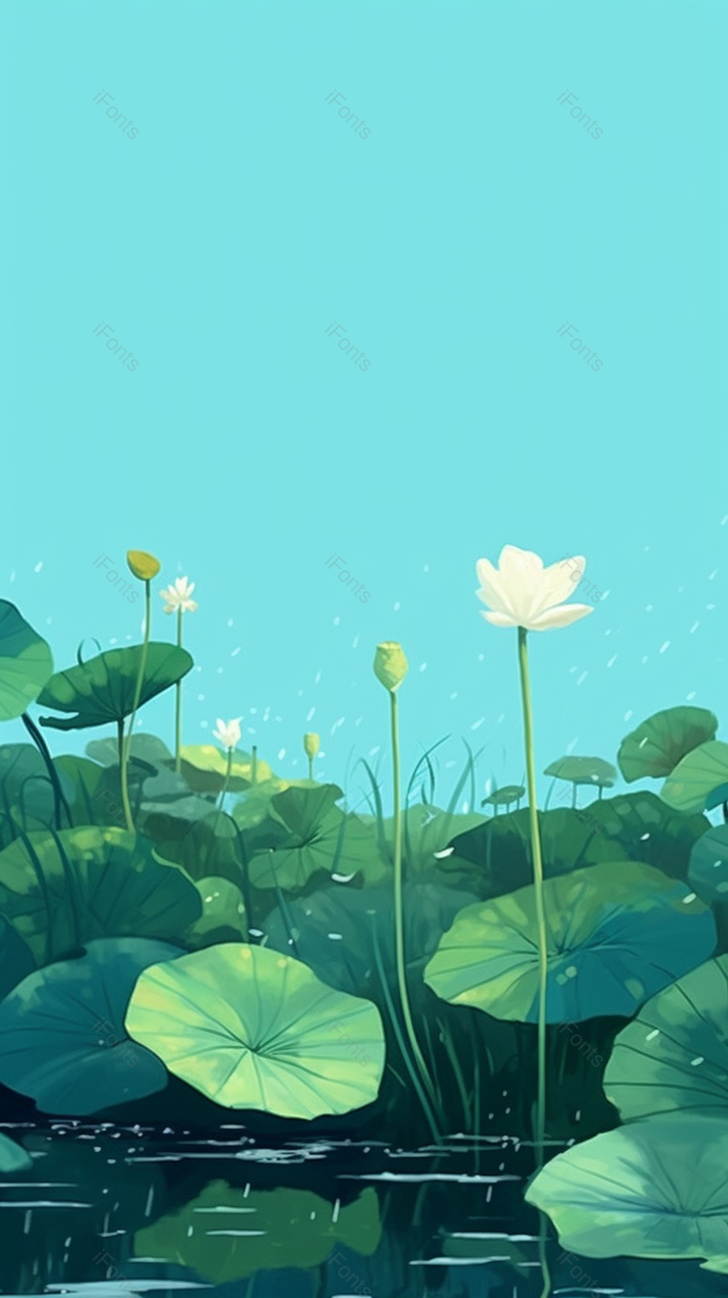 简约清新的荷花池手绘插画图,插画/手绘图,插画/手绘图库,插画/手绘图下载,插画/手绘